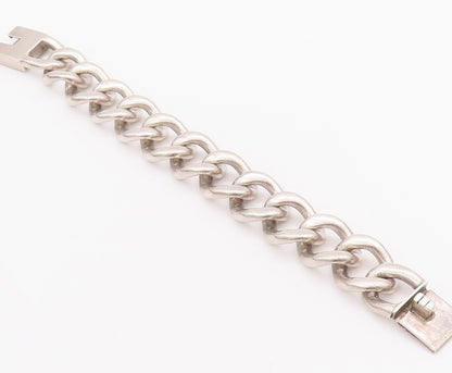 925 Sterling Silver Vintage Bracelet ZINA Heavy Large Curb Chain Carved  BT10477