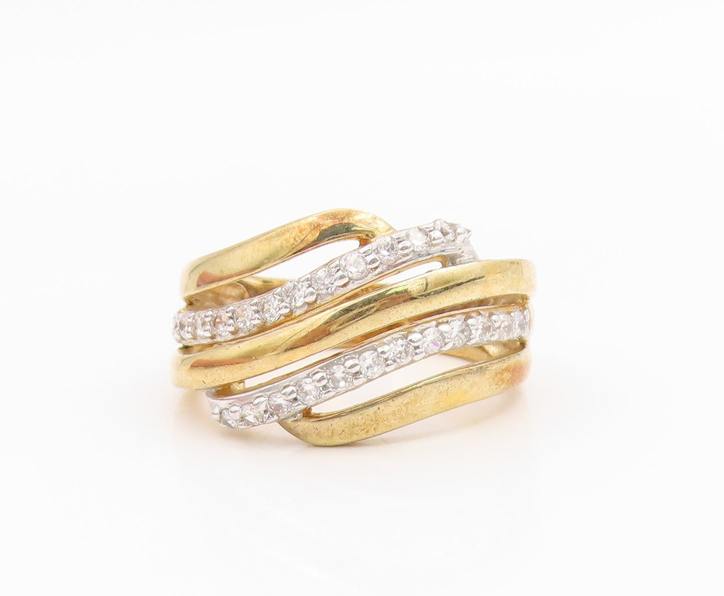 925 Sterling Silver Vintage Ring Gold Plated CZ Crossover Band  Sz 7  RG35519