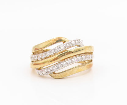 925 Sterling Silver Vintage Ring Gold Plated CZ Crossover Band  Sz 7  RG35519