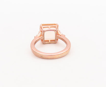 925 Sterling Silver Vintage Ring Rose Gold Plated Morganite & CZ  Sz 7 RG29578