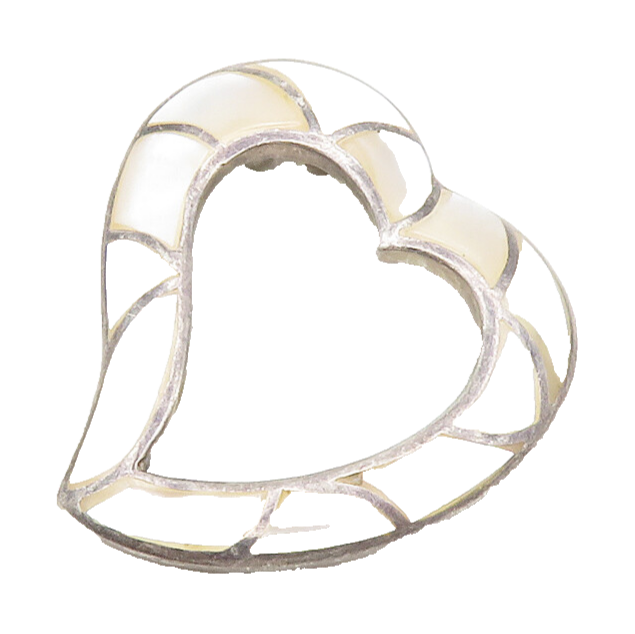 925 Sterling Silver  Vintage Mother Of Pearl Open Love Heart Pendant  PT10760