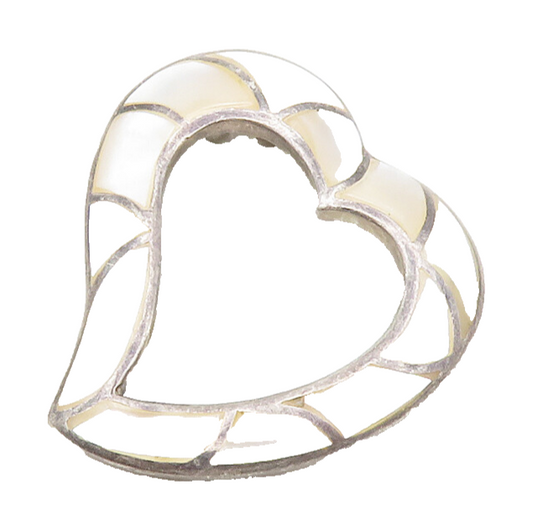 925 Sterling Silver  Vintage Mother Of Pearl Open Love Heart Pendant  PT10760