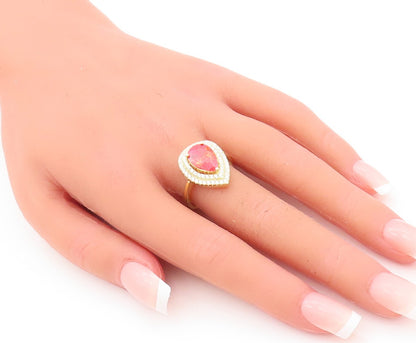 925 Sterling Silver Vintage Ring Gold Plated Red & White CZ Sz 7 RG29329