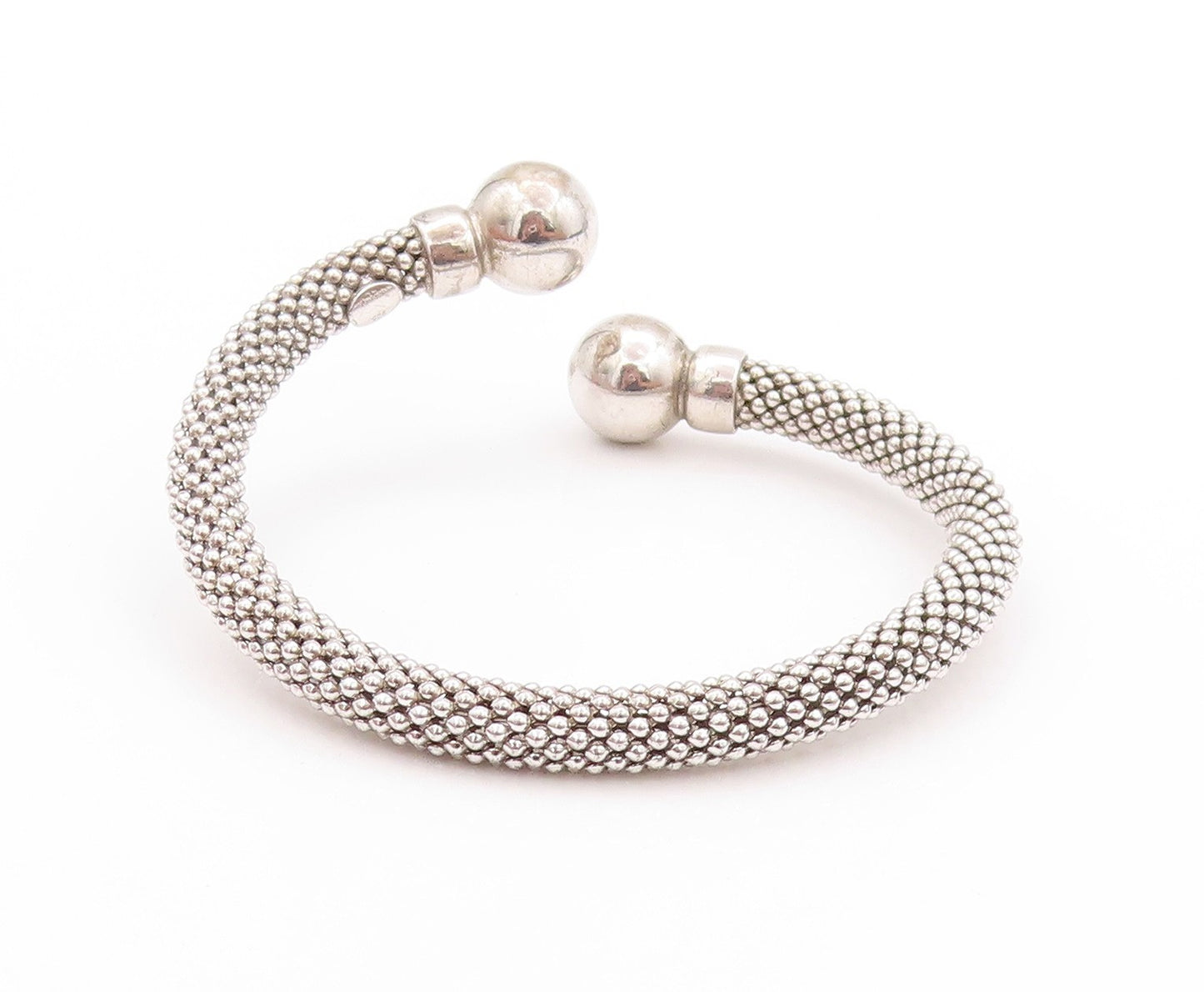 925 Sterling Silver Vintage Bracelet Modernist Beaded Cuff Band  BT11215