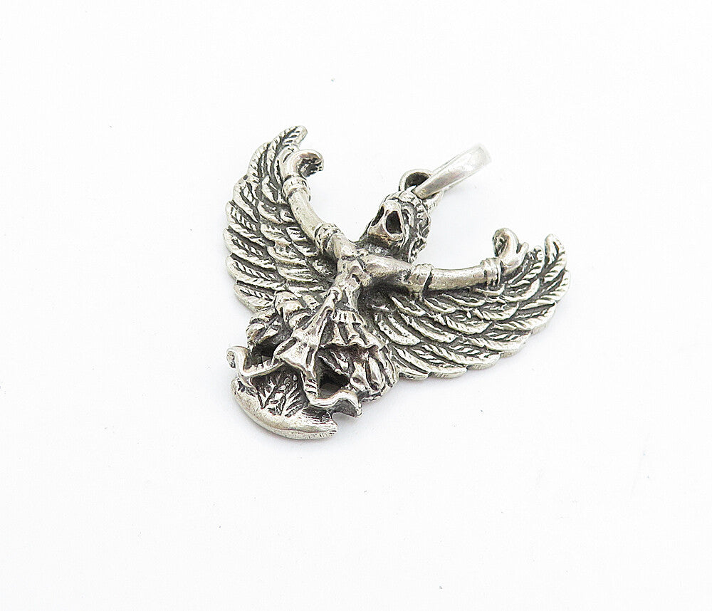 925 Sterling Silver  Vintage Dark Tone Winged Bird Woman Drop Pendant  PT5642