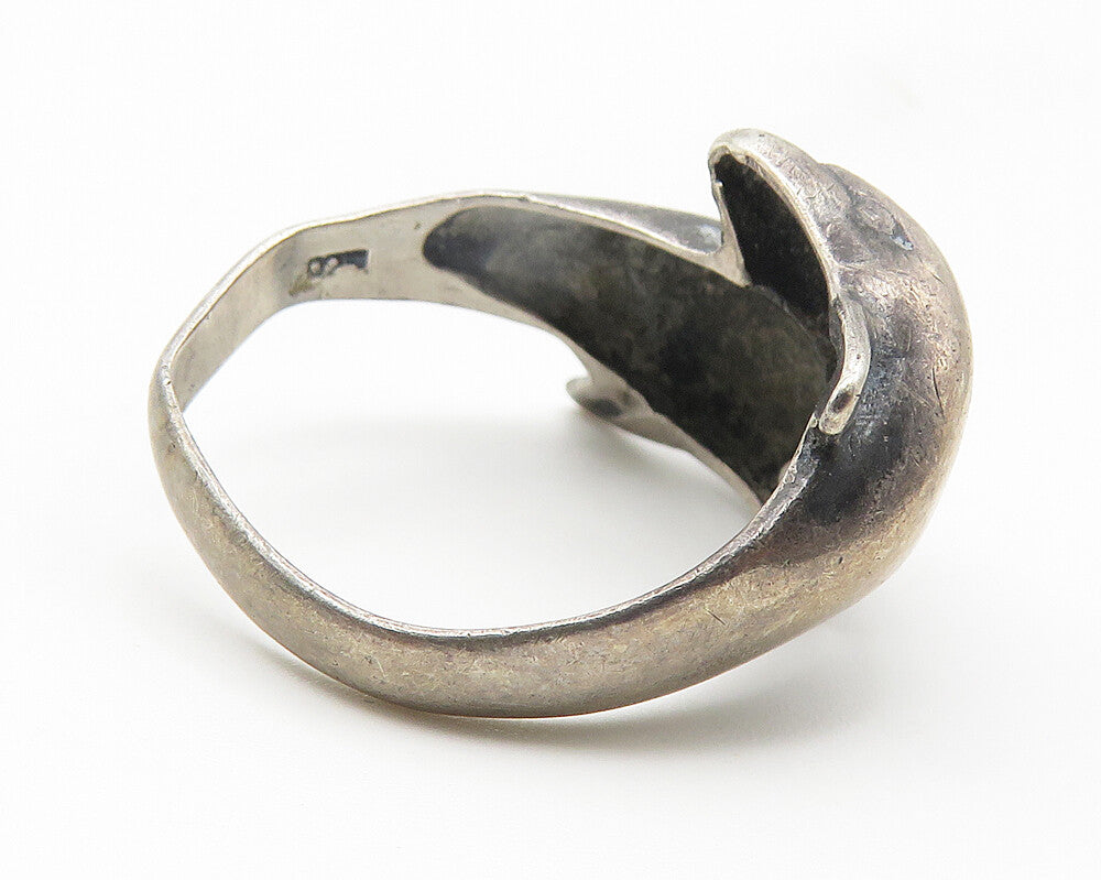 925 Sterling Silver  Vintage Dark Tone Dolphin Bypass Ring Sz 5.5  RG11427
