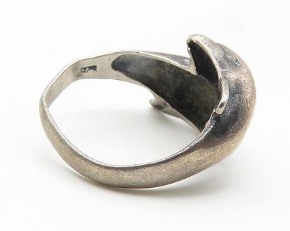925 Sterling Silver  Vintage Dark Tone Dolphin Bypass Ring Sz 5.5  RG11427