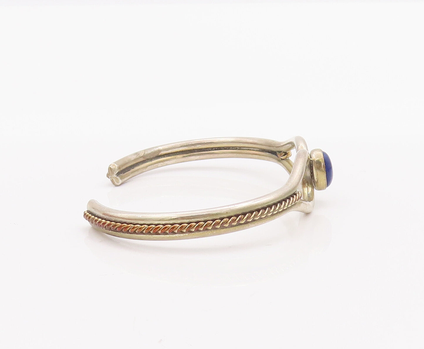 925 Sterling Silver Vintage Bracelet Twisted Rope Cutout Lapis Lazuli  BT10311