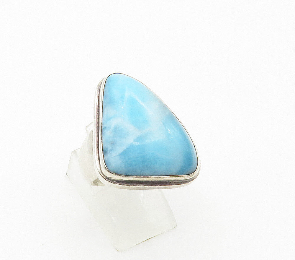 925 Sterling Silver  Vintage Cabochon Cut Larimar Cocktail Ring Sz 8  RG15484