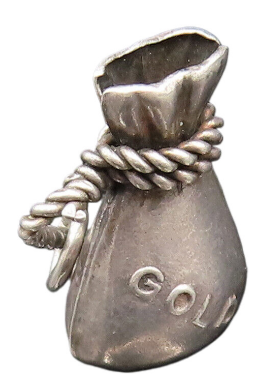 925 Sterling Silver  Vintage Sack Of Gold Charm Pendant  PT21632