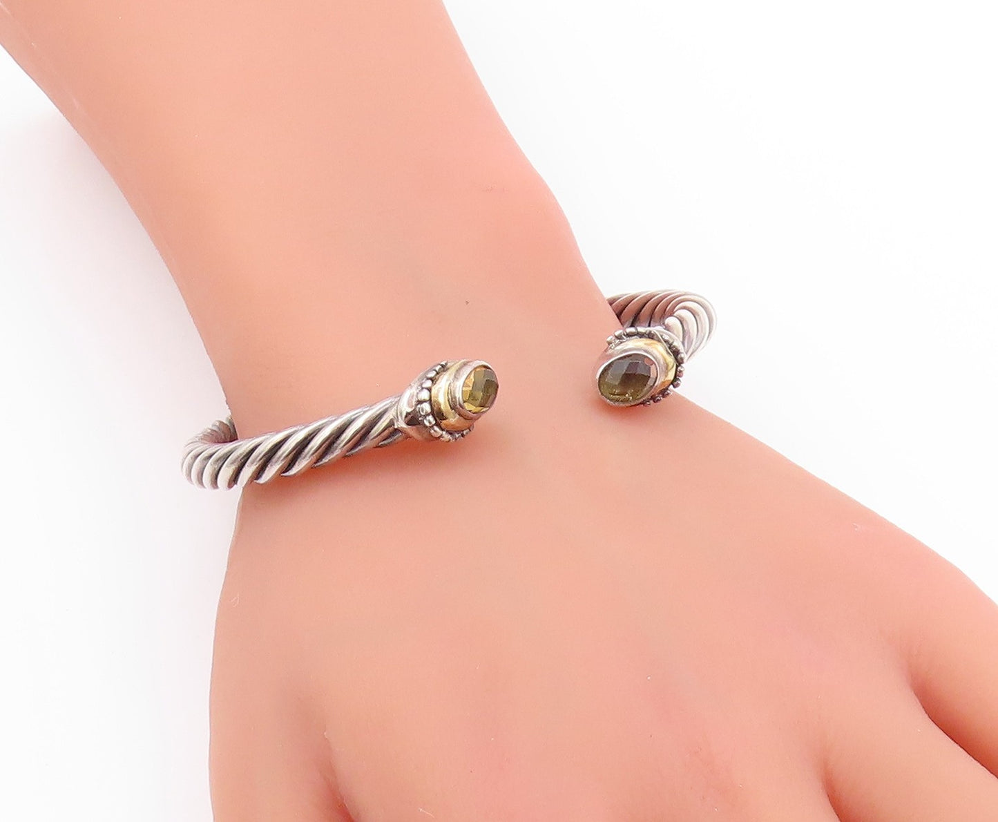 18k Gold 925 Sterling Silver Vintage Bracelet SAMUEL BENHAM Smoky Quartz BT11183