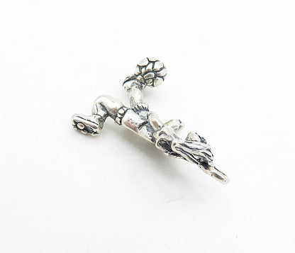 925 Sterling Silver  Vintage Sculpted Girl Playing Soccer Pendant  PT4800