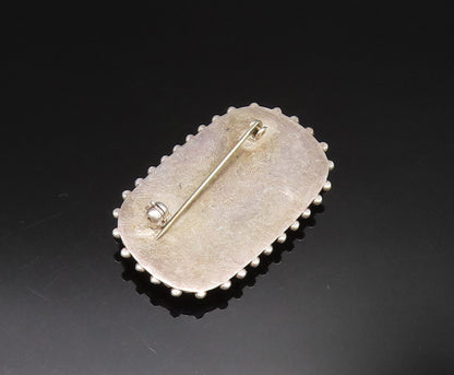 925 Sterling Silver Vintage Dotted Edge Rectangle Black Onyx Brooch Pin BP9649