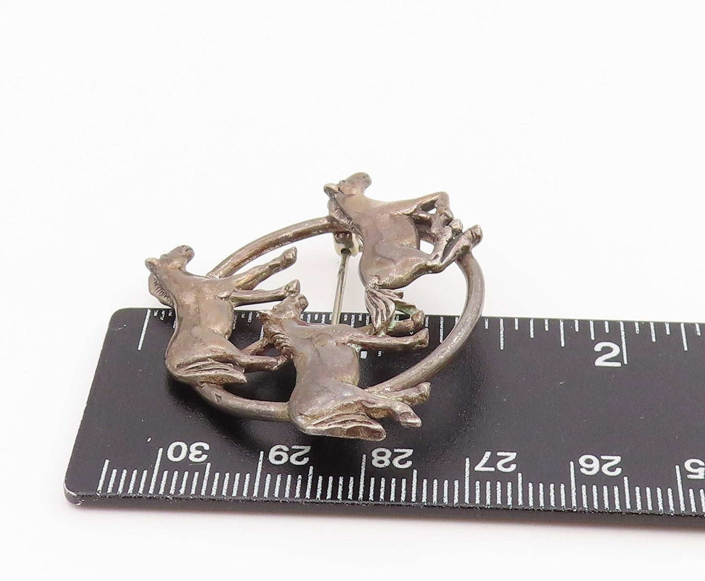 925 Sterling Silver Vintage Brooch Pin HAND & HAMMER Running Horse Trio  BP12180
