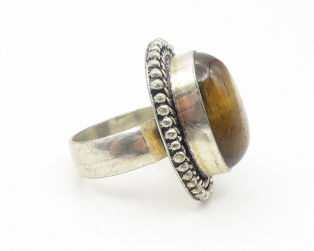 925 Sterling Silver  Vintage Tiger's Eye Twist Cocktail Ring Sz 7  RG11202