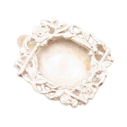 925 Sterling Silver Vintage Brooch Designer Floral Carved Photo Frame  BP11518