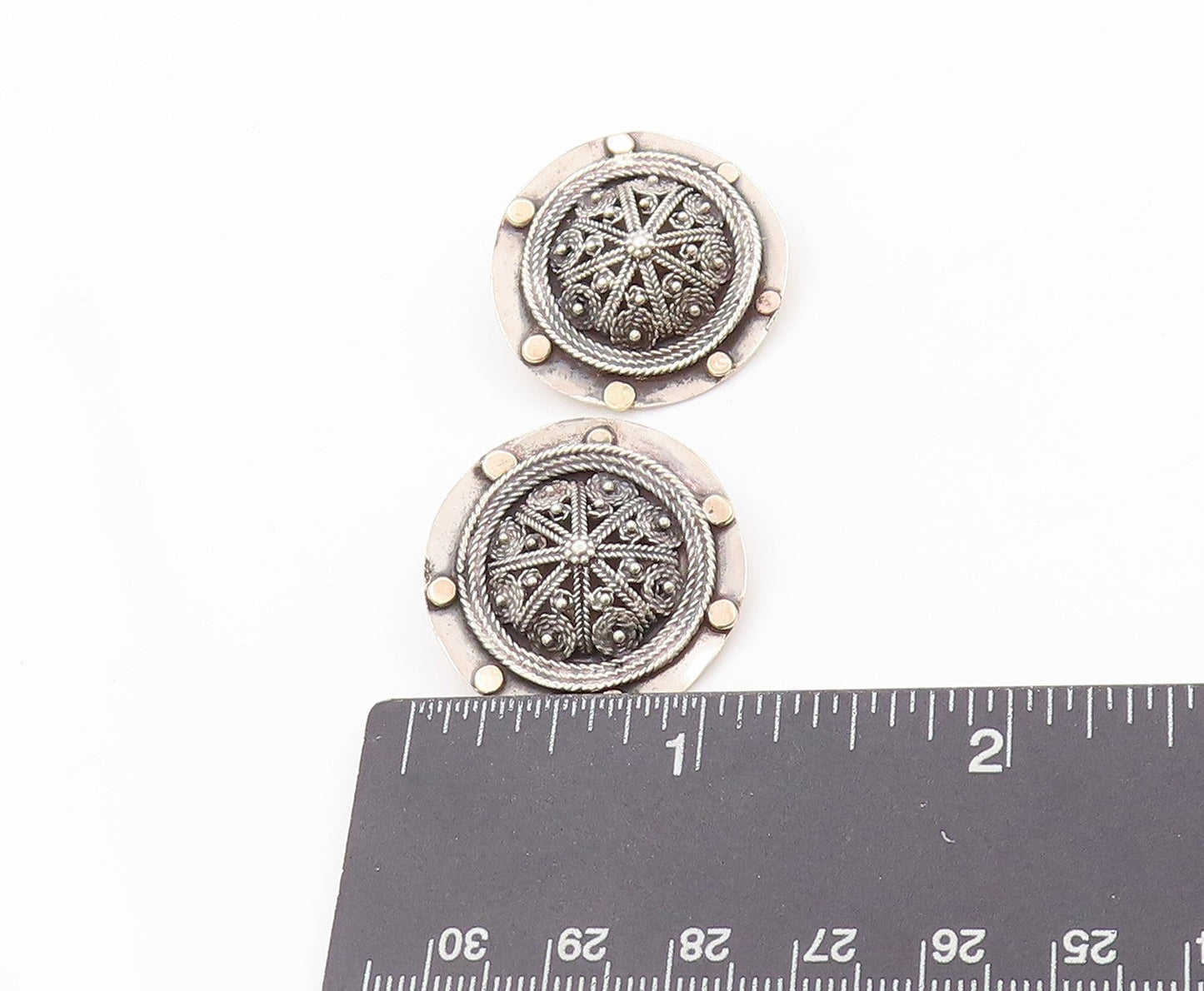 10k Gold 925 Sterling Silver Vintage Earrings Star Clip Knobbed Design  EG13524