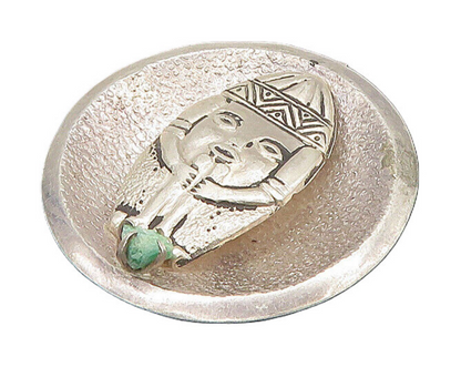 925 Sterling Silver  Vintage Turquoise Traditional Statue Brooch Pin  BP8625