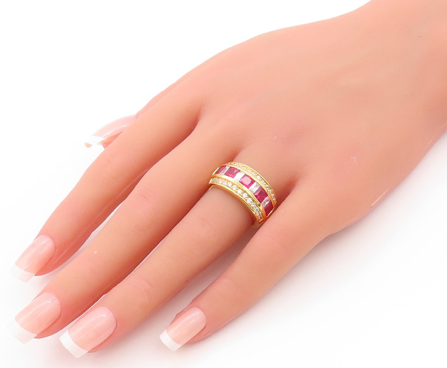 925 Sterling Silver Vintage Ring Gold Plated 2 Tone CZ Bands  Sz 7  RG32770