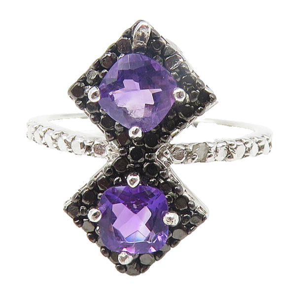 925 Sterling Silver  Amethyst & Genuine Diamond Cocktail Ring Sz 6.5  RG10963