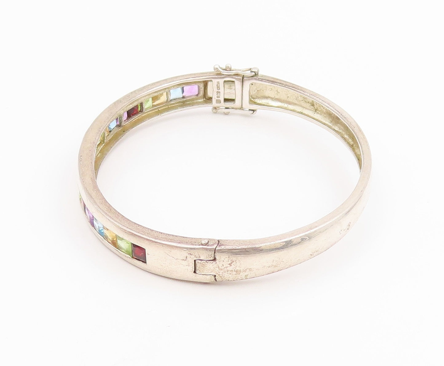 925 Sterling Silver Vintage Bracelet Multi Gemstone Channel Set Bangle  BT11660