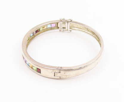 925 Sterling Silver Vintage Bracelet Multi Gemstone Channel Set Bangle  BT11660