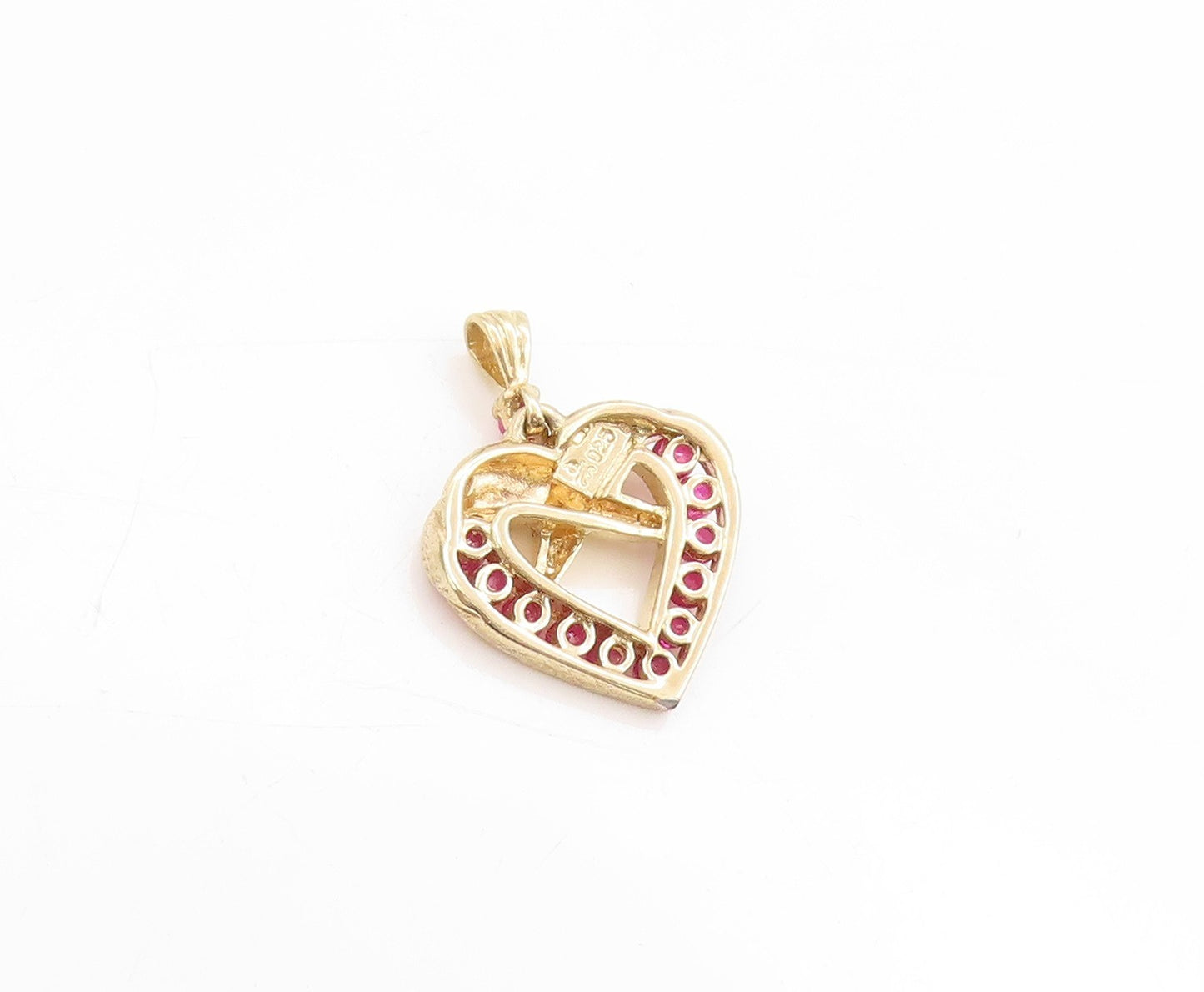 925 Sterling Silver Vintage Pendant Gold Plated Ruby Love Heart Charm  PT25104