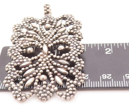 925 Sterling Silver Vintage Pendant Beaded Cutout Floral Design  PT23487