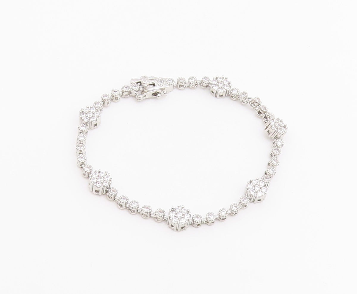 925 Sterling Silver Vintage Bracelet Elegant CZ Floral Blossom Link  BT12221