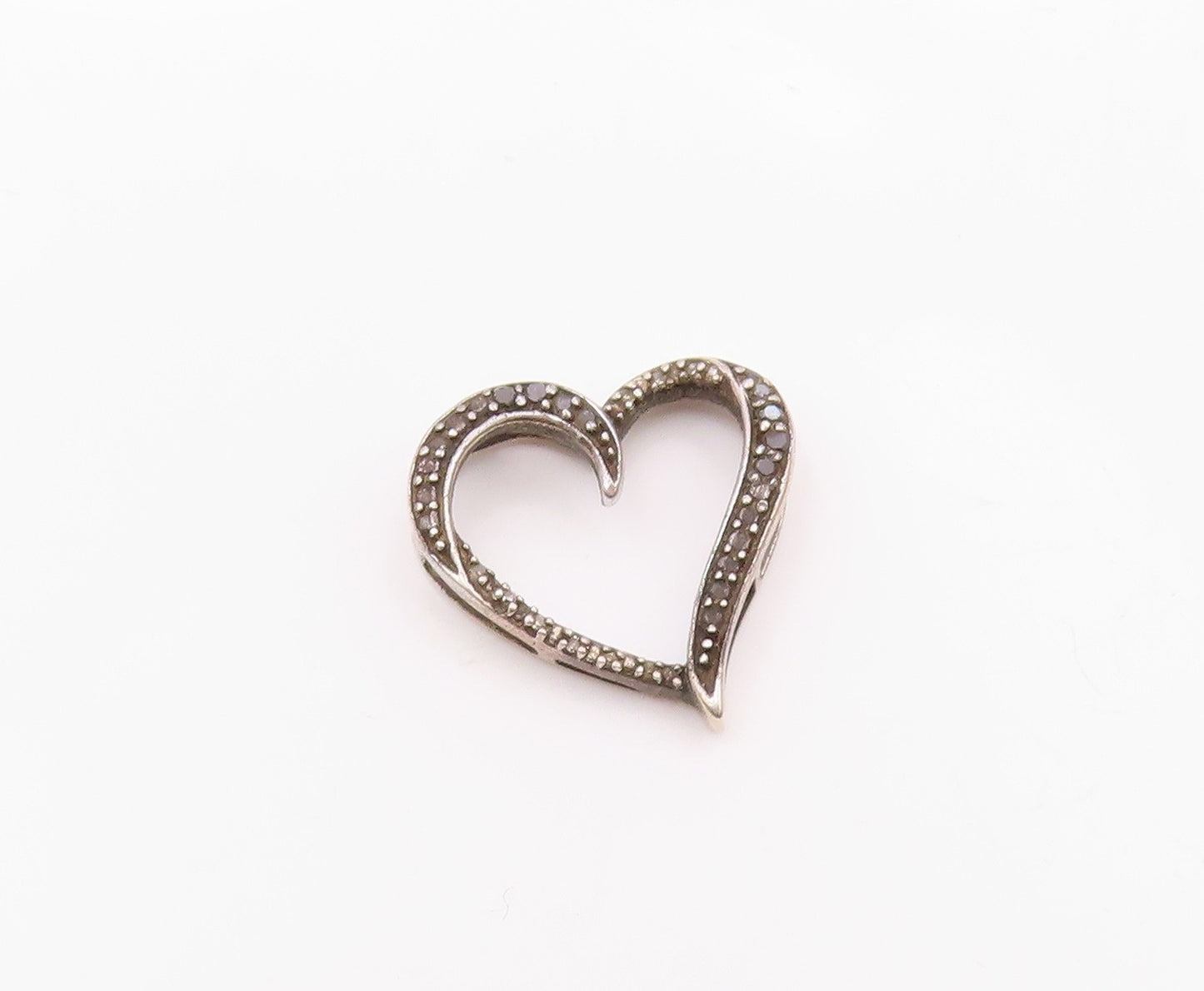 925 Silver  Vintage Genuine Black & White Diamonds Love Heart Pendant  PT10969