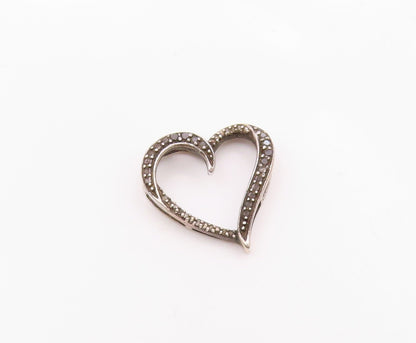925 Silver  Vintage Genuine Black & White Diamonds Love Heart Pendant  PT10969