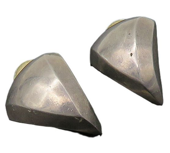 925 Sterling Silver   Vintage Heavy Modernist Non Pierce Earrings  EG10977