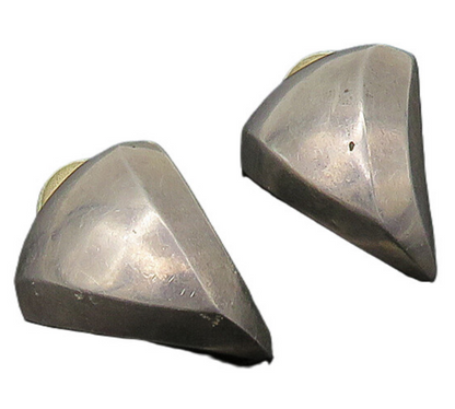 925 Sterling Silver   Vintage Heavy Modernist Non Pierce Earrings  EG10977
