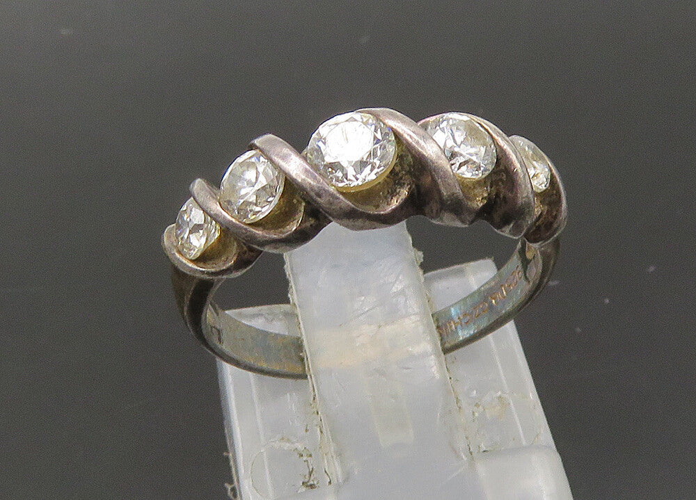 925 Silver  Vintage Cubic Zirconia 5 Stone Petite Band Ring Sz 5  RG22211