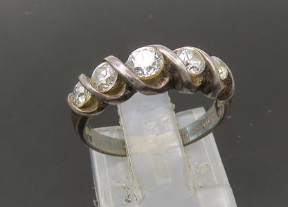 925 Silver  Vintage Cubic Zirconia 5 Stone Petite Band Ring Sz 5  RG22211