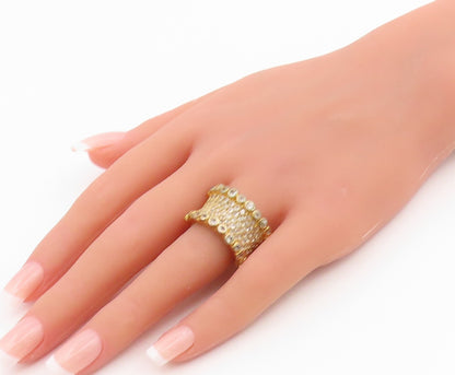 925 Sterling Silver Vintage Ring Gold Plated White Topaz Wide Band Sz 7 RG35691