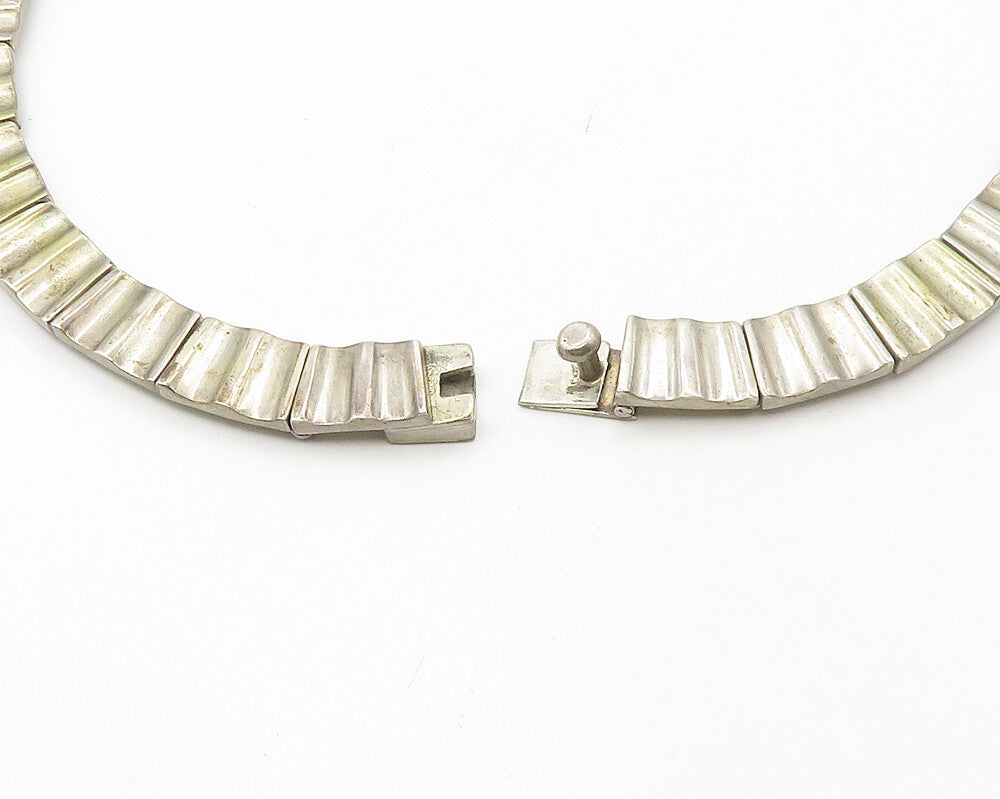 MEXICO 925 Silver  Vintage Heavy Pointed Hinge Link Collar Necklace  NE2979