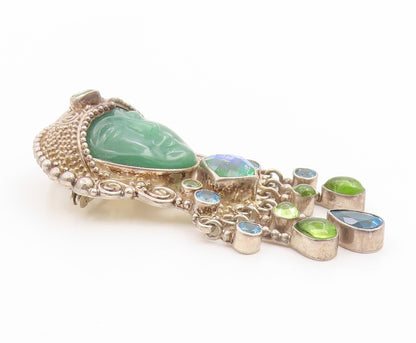 925 Sterling Silver Vintage Brooch Pin SAJEN Multi Gemstone Bali Goddess BP12255