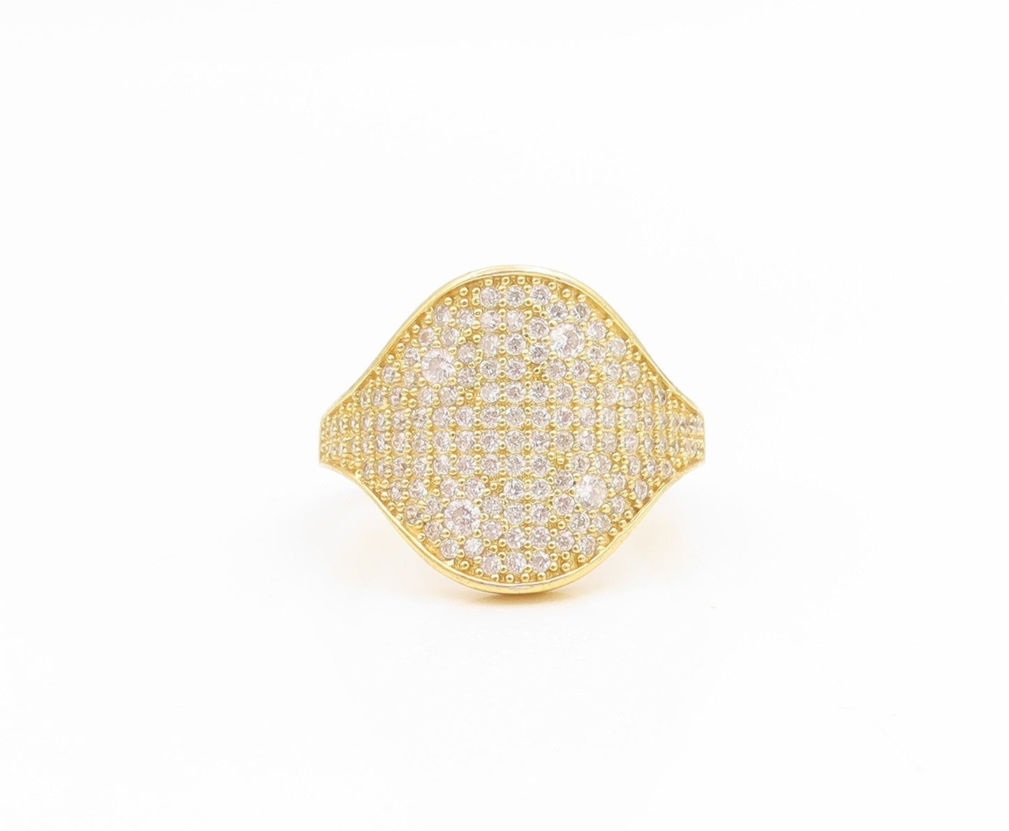 925 Sterling Silver Vintage Ring Gold Plated CZ Pave Signet Band  Sz 7  RG35287