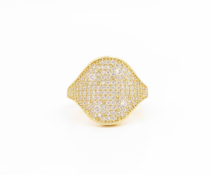 925 Sterling Silver Vintage Ring Gold Plated CZ Pave Signet Band  Sz 7  RG35287