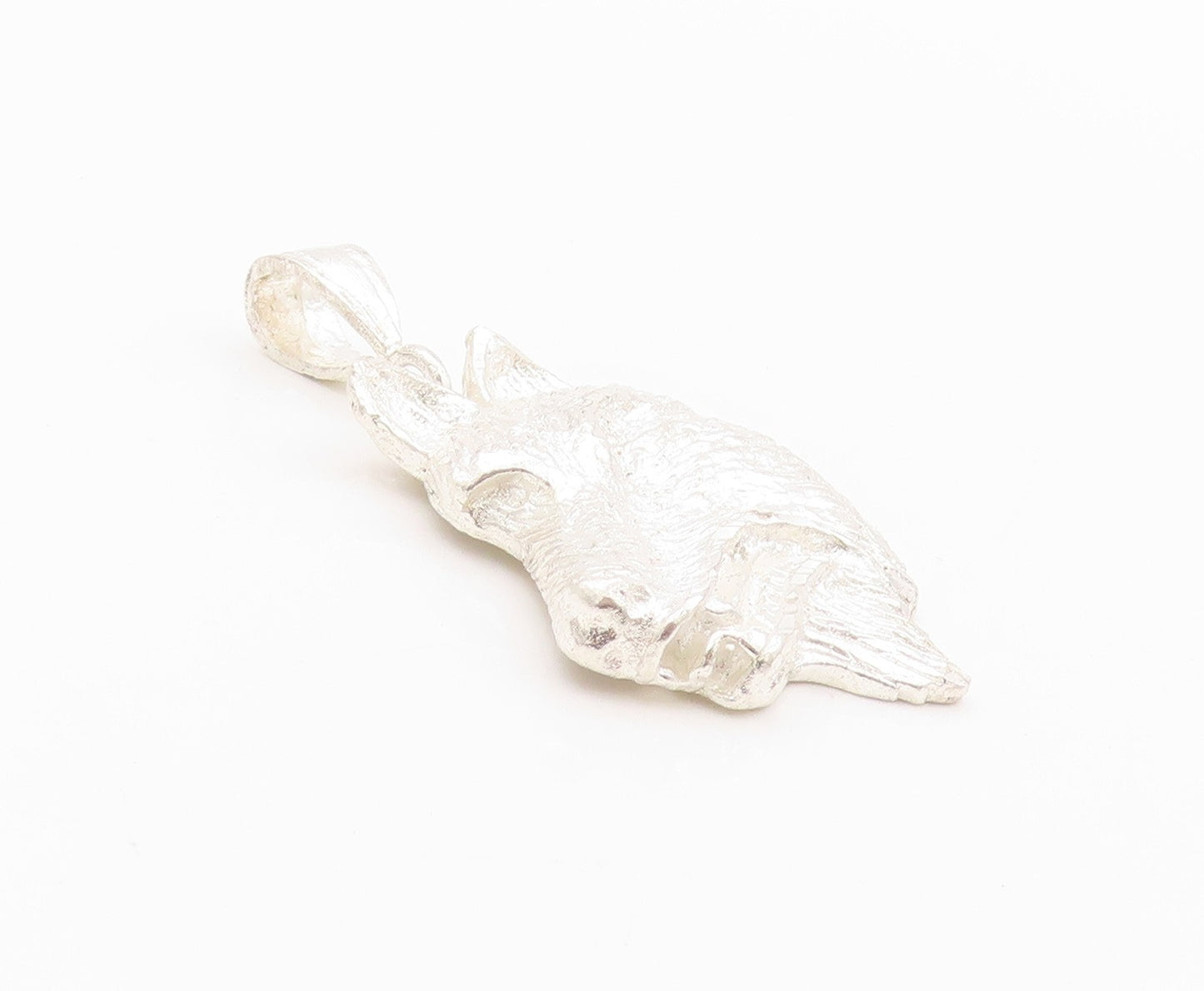 925 Sterling Silver Vintage Pendant Solid Carved Wolf Face  PT24026