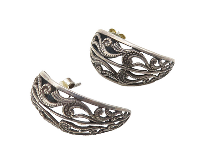 925 Sterling Silver  Vintage Dark Tone Open Swirl Twist Drop Earrings  EG5674