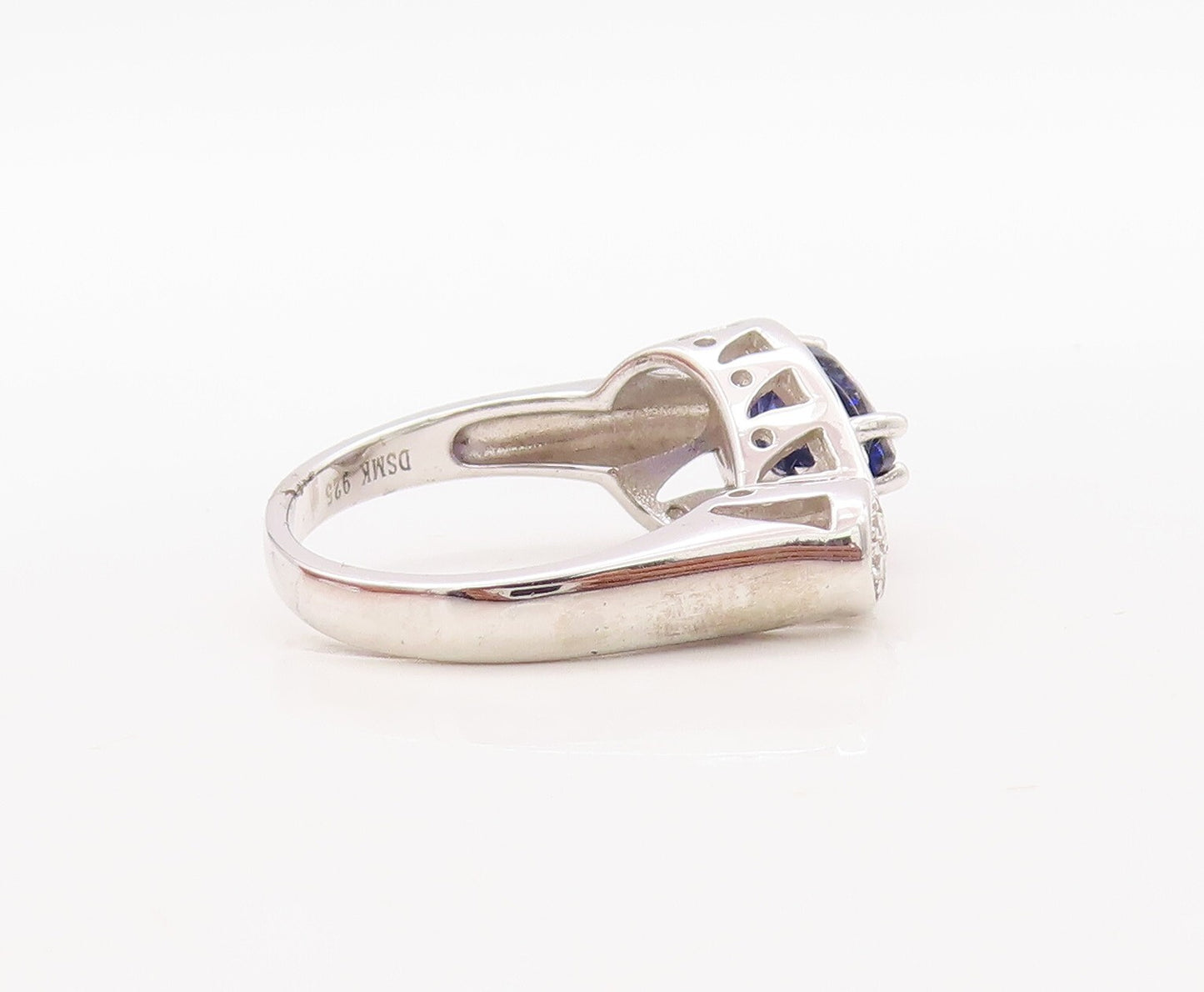 925 Sterling Silver Vintage Ring Designer Drop Cut Sapphire & CZ Sz 7  RG30946