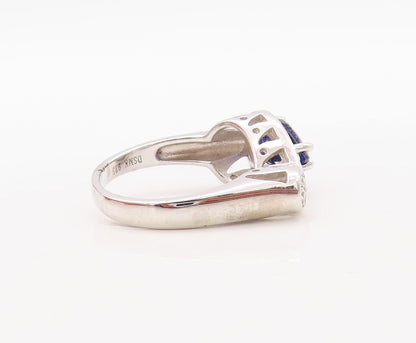 925 Sterling Silver Vintage Ring Designer Drop Cut Sapphire & CZ Sz 7  RG30946