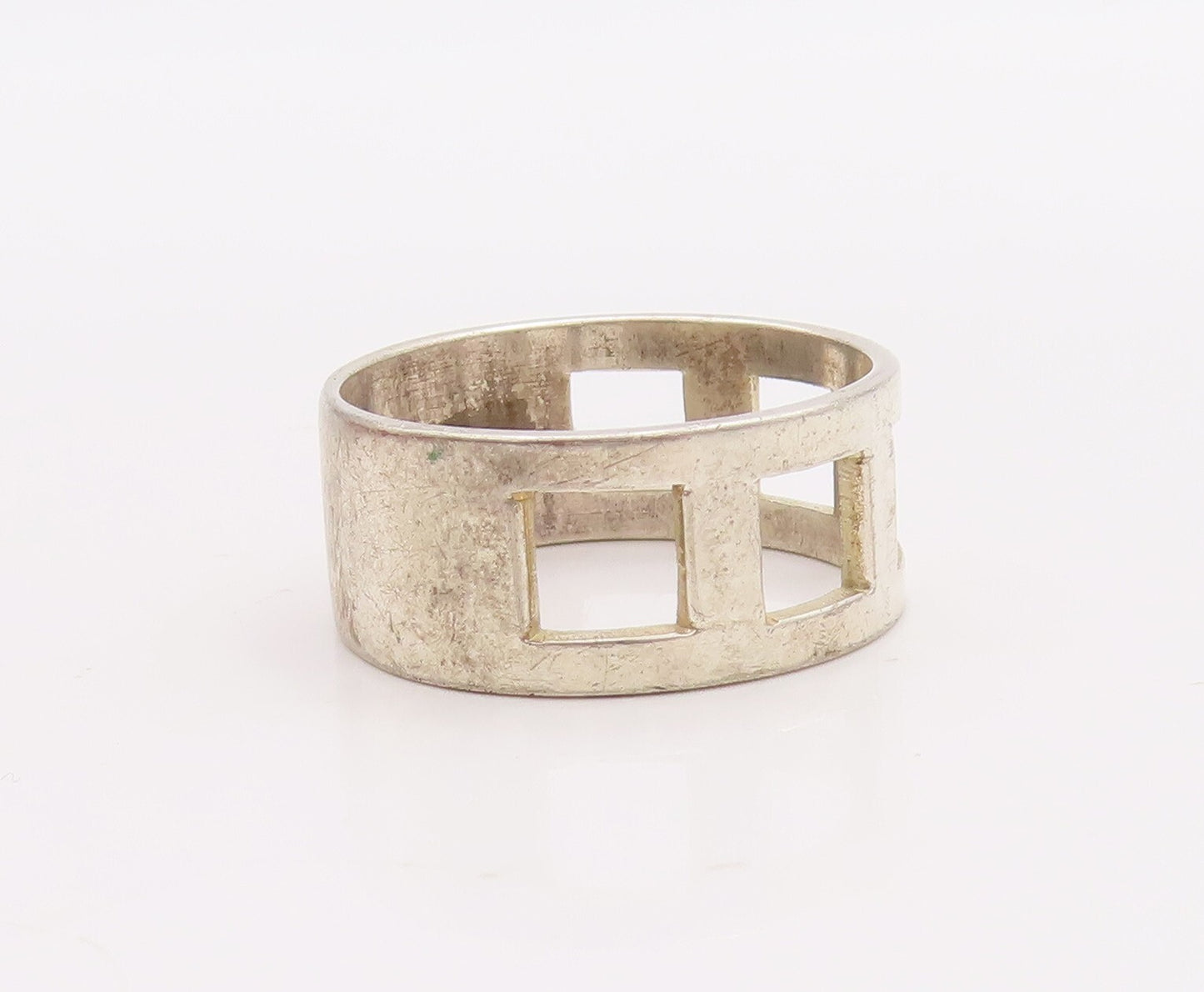925 Sterling Silver Vintage Ring FIONA Solid Cutout Square Windows Sz 10 RG28945