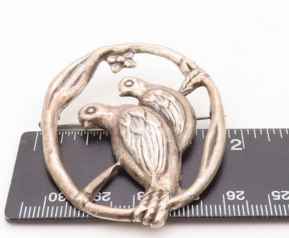 925 Sterling Silver Vintage Brooch Pin MEXICO Solid Cutout Love Birds  BP11261
