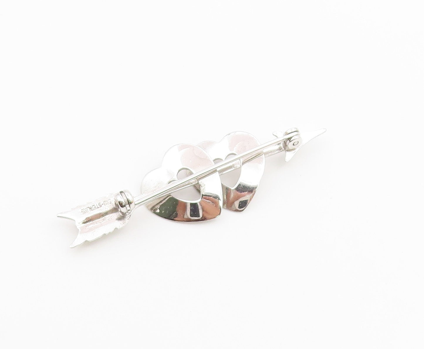 BEAU 925 Silver  Vintage Cupid Arrow Through Love Hearts Brooch Pin  BP9733