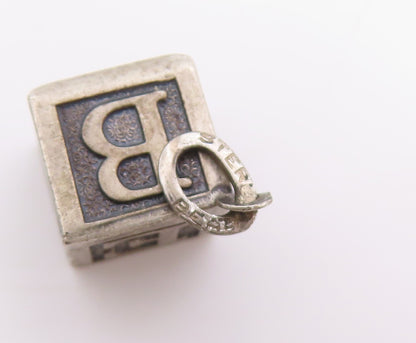 925 Sterling Silver Vintage Pendant BEAU Alphabet Letters Block Charm  PT25000