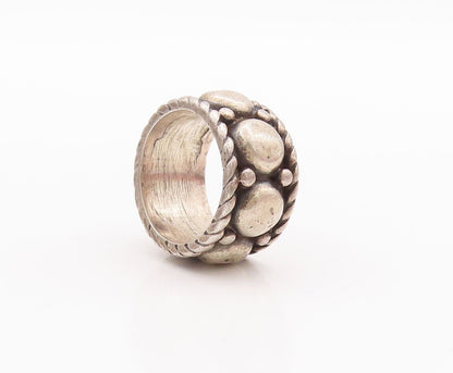 925 Sterling Silver Vintage Ring Large Beads Carved Roped Border  Sz 6  RG28643