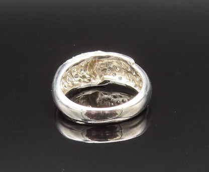 925 Sterling Silver  Vintage Sparkly Topaz Ribbed Dome Ring Sz 7.5  RG25500